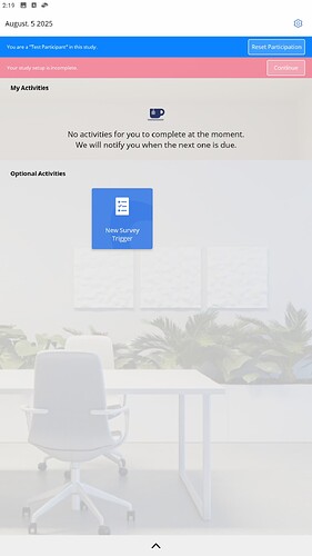 The home screen of a study with a custom background image on an Android device