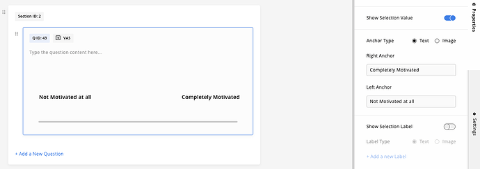 Selecting Text as Anchor Type in VAS Questions