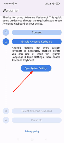 Open system settings