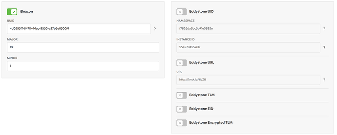 Configuration for One iBeacon in Kontakt.IO