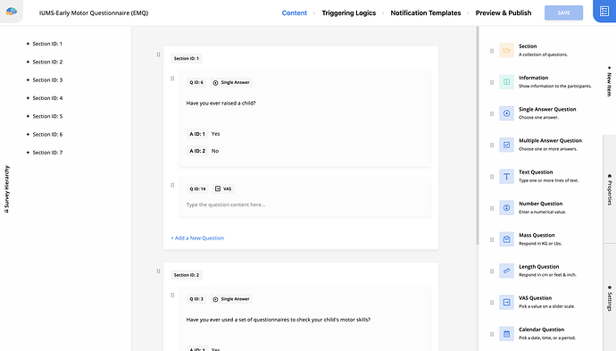 Survey Activity Editor UI