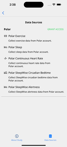 Granting access to Polar on the Data Sources page