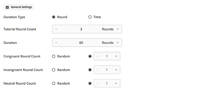 General Settings of the Stroop Activity Editor - Round Duration