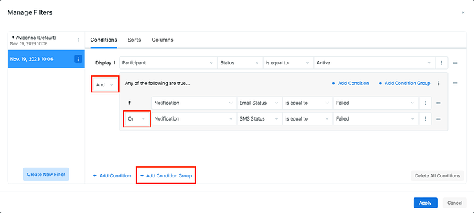 Adding Condition Group in the Data Filtering