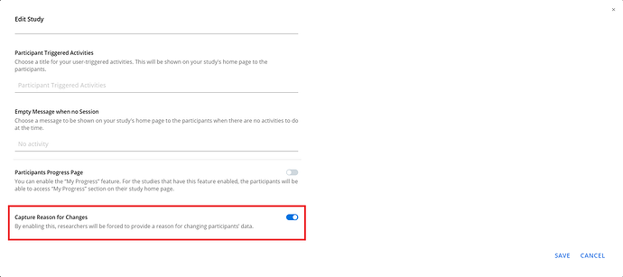 Enabling Capture Reason for Changes