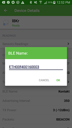 Entering Beacon Name in Kontakt.IO App