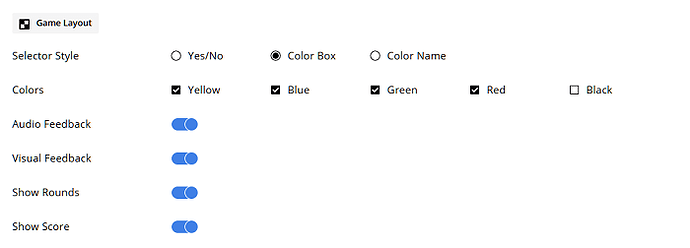 Game Layout Settings of the Stroop Activity Editor