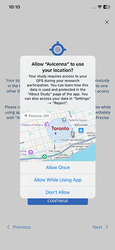 Avicenna App for iOS Requesting GPS Permission for Background Activity