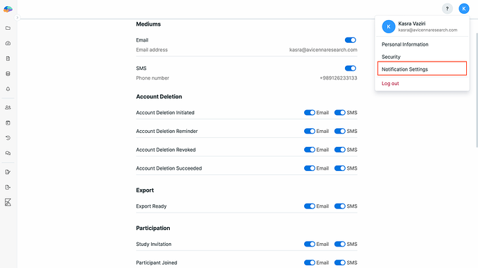 How researchers can change notifications settings