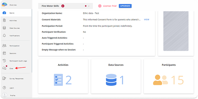 Accessing Chat from the researcher dashboard