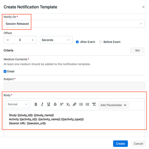 Placeholders for notify on session released