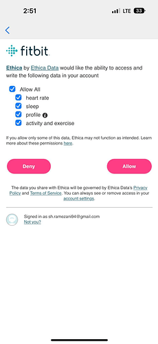 Selecting which Fitbit metrics to grant access to