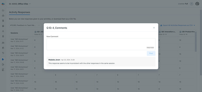 Comments/commenting on a survey response