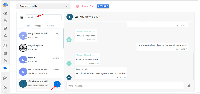 Search boxes on the researcher chat screen