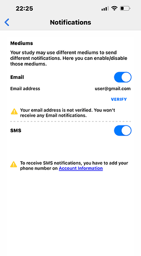 How participants can change notification settings on the app