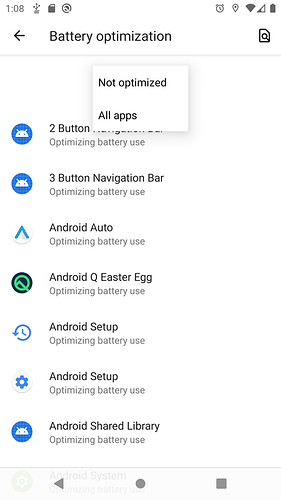 Battery Optimization screen - All apps option