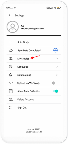 Tap on My Studies from the Settings