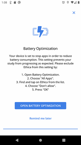 Avicenna instructs participants to disable Battery Optimization