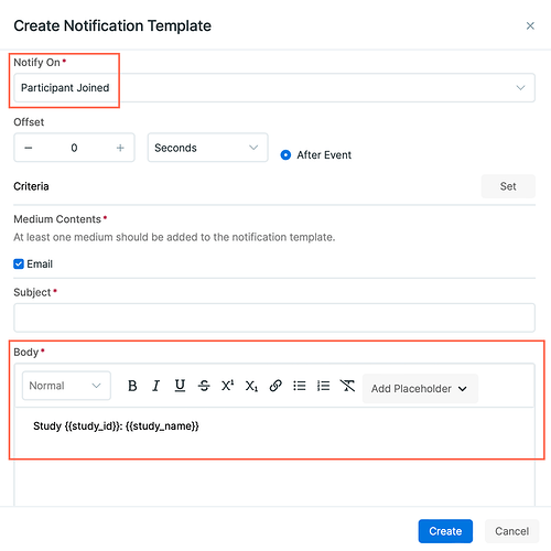 Placeholders for notify on participant joined