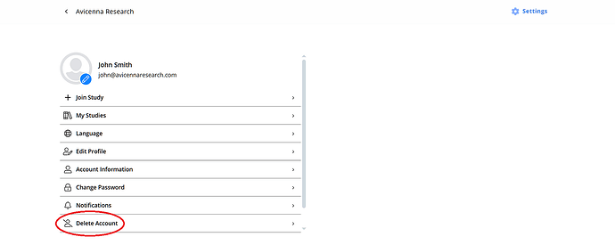 Delete Account Menu Item