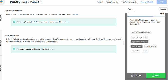 The Button layout for Multiple Answers questions