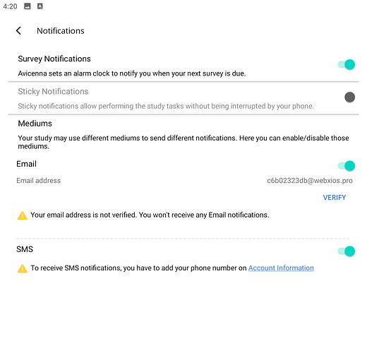 Manage how and when you receive reminders related to your studies via the Notifications tab