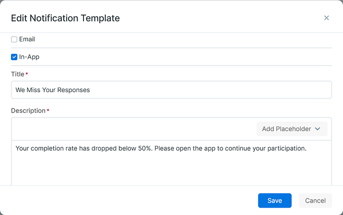 Creating a notification template with the reminder message