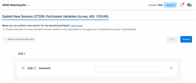 Submit Variables for Participants