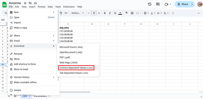 Downloading Google sheet for sessions CSV