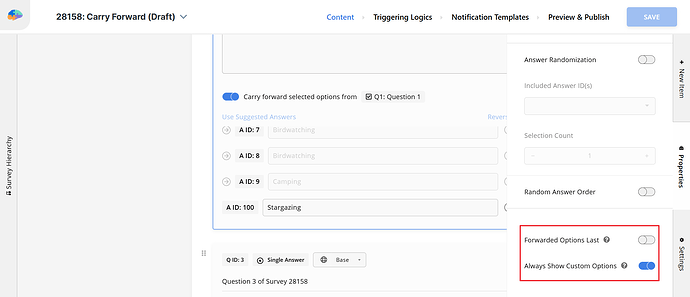 Changing the Properties of Manual Answer Options