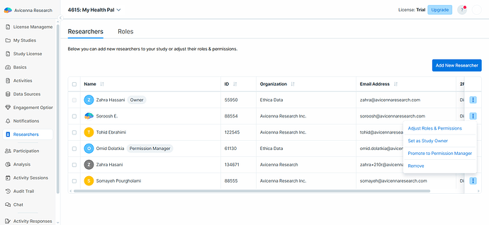 Removing a Researcher from Your Study