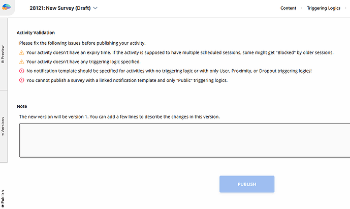 The error message showing missing triggering logic.