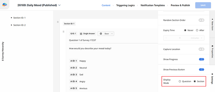 Selecting Display Mode options