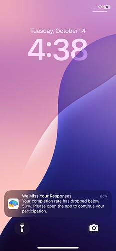 Participant seeing the low completion alert notification on their phone