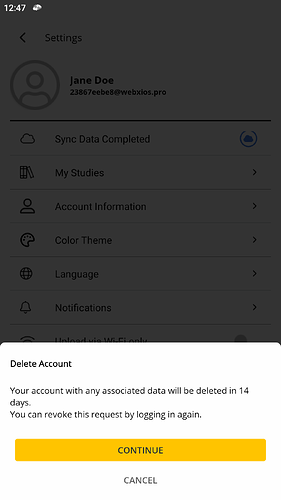 Permanently delete your participant via Account Deletion tab