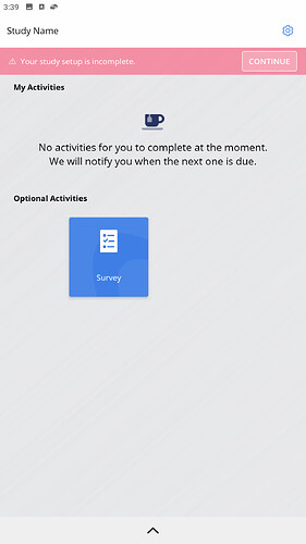 Study setup incomplete banner