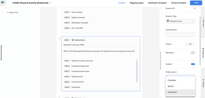 Display layout options for Multiple Answers questions