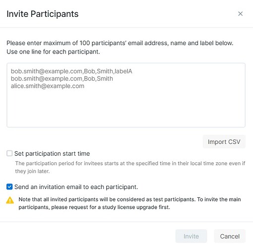 Avicenna study participant invitation dialog