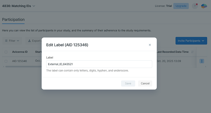 Edit participant's label