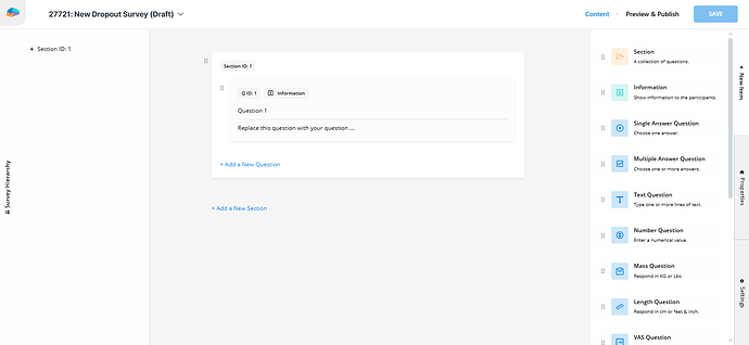 Dropout Survey's Activity Editor