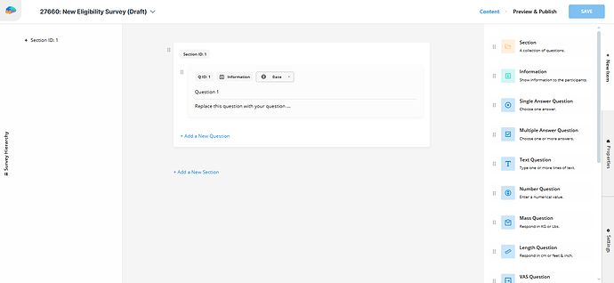 Eligibility Survey's Activity Editor